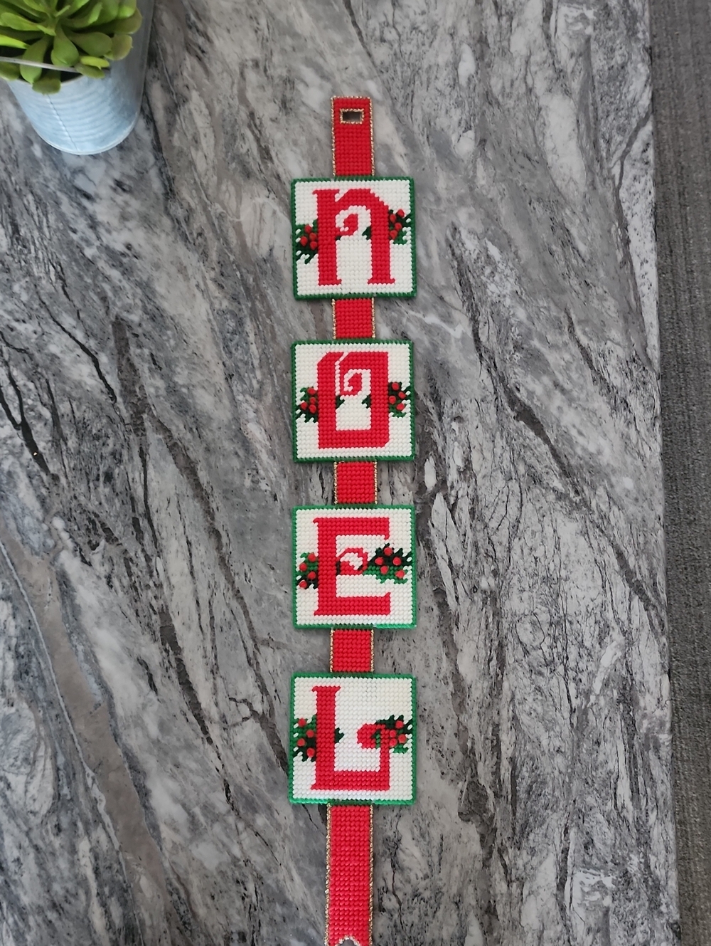 Vintage 1970s NOEL Needlepoint Christmas Door Hanger